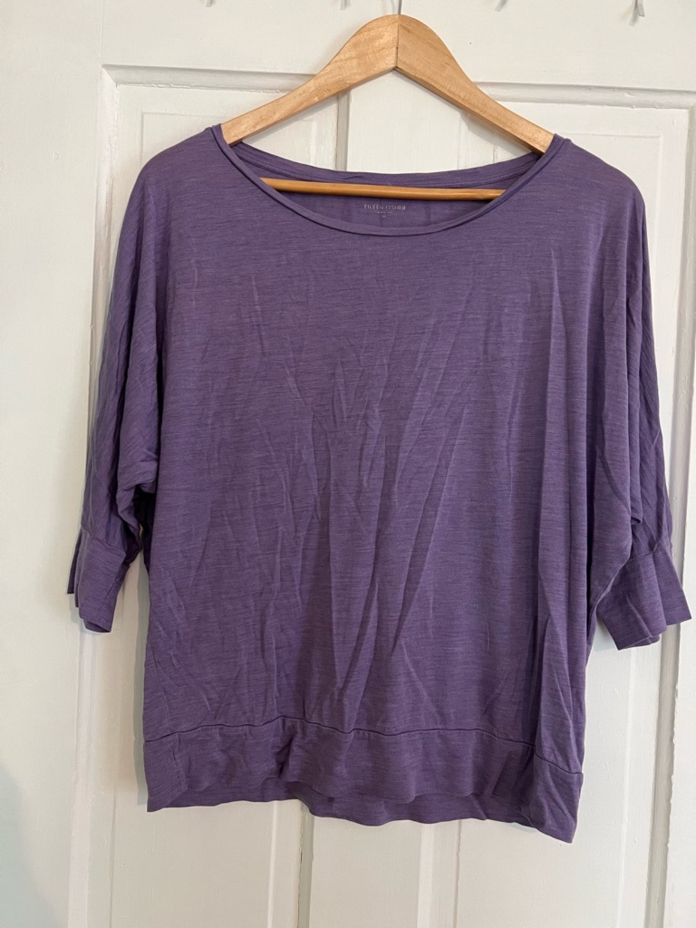 Eileen Fisher Silk Cotton Blend Purple Blouse Size Medium Minimalist Basics FLAW